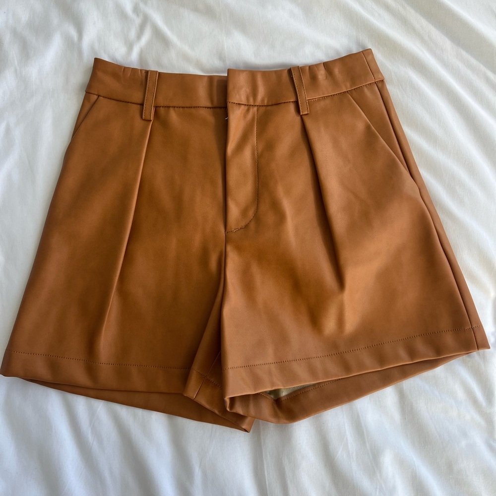 Camel colored faux leather shorts